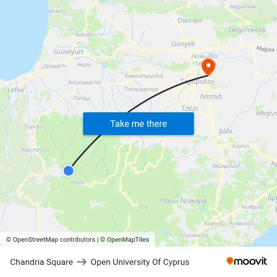 Chandria Square to Open University of Cyprus map