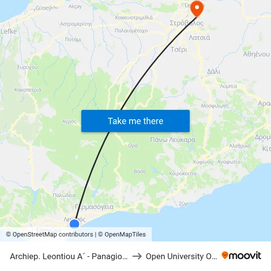 Archbishop Leontiou I - Panagioti Diomidous to Open University of Cyprus map