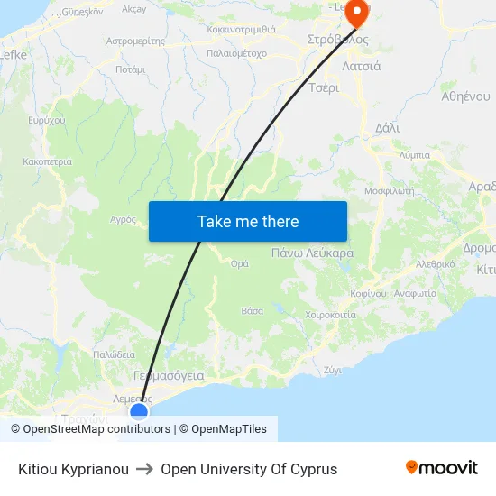 Kition Kyprianou to Open University of Cyprus map