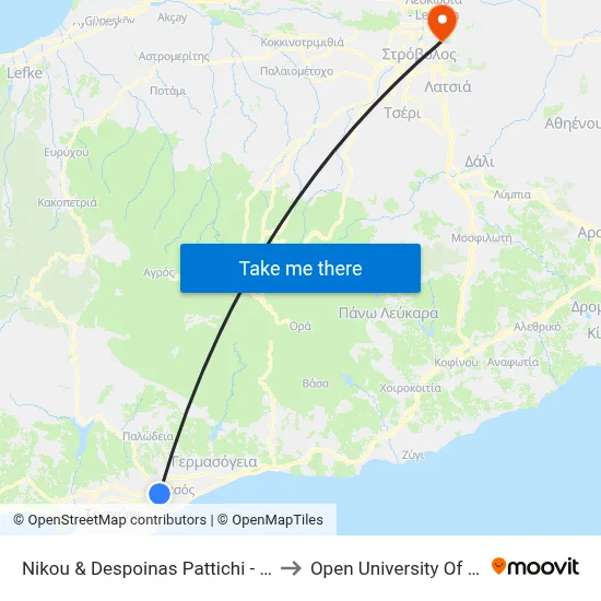 Nikou & Despina Pattichi - Nafsikas to Open University of Cyprus map