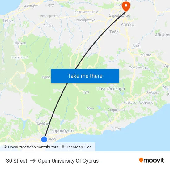 30 Street to Open University of Cyprus map