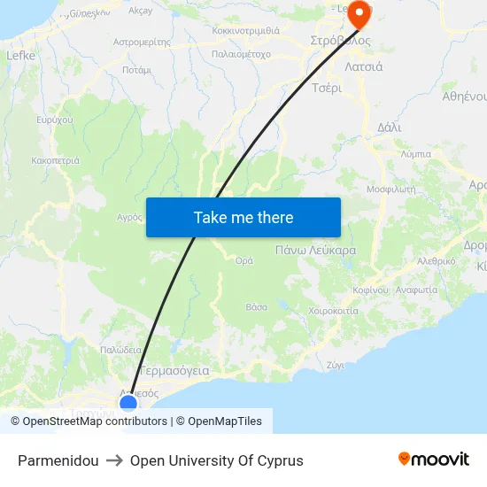 Parmenidou to Open University of Cyprus map