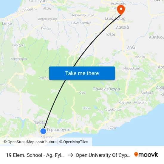 19 Elem. School - Ag. Fylaxi to Open University of Cyprus map
