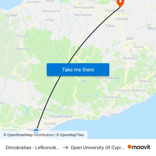Dimokratias - Lefkonoikou to Open University of Cyprus map