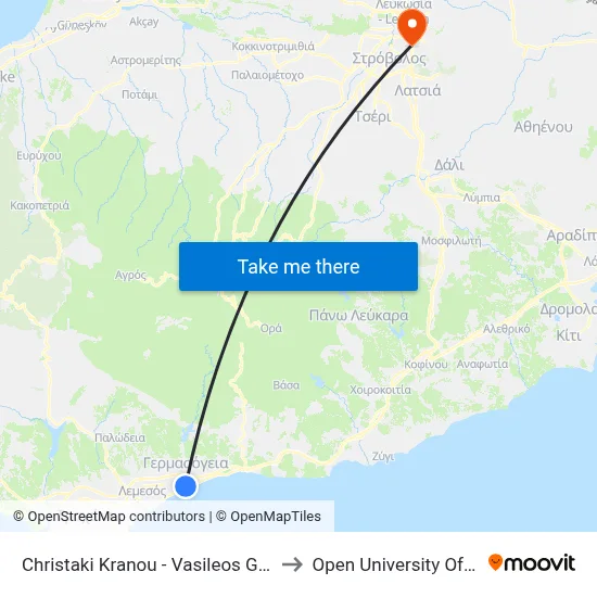 Christaki Kranou - Vasileos Georgiou A´ to Open University of Cyprus map
