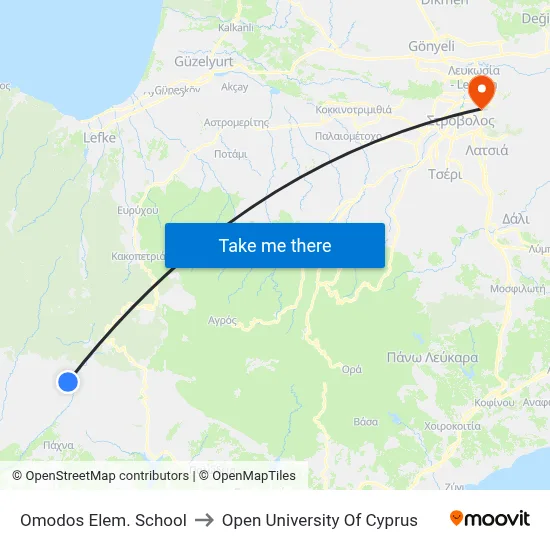 Omodos Elem. School to Open University of Cyprus map