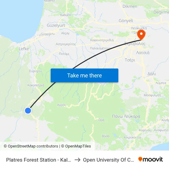 Platres Forest Station - Kalidonia to Open University of Cyprus map