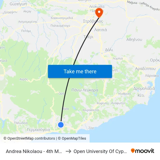 Andrea Nikolaou - 4th Moni to Open University of Cyprus map