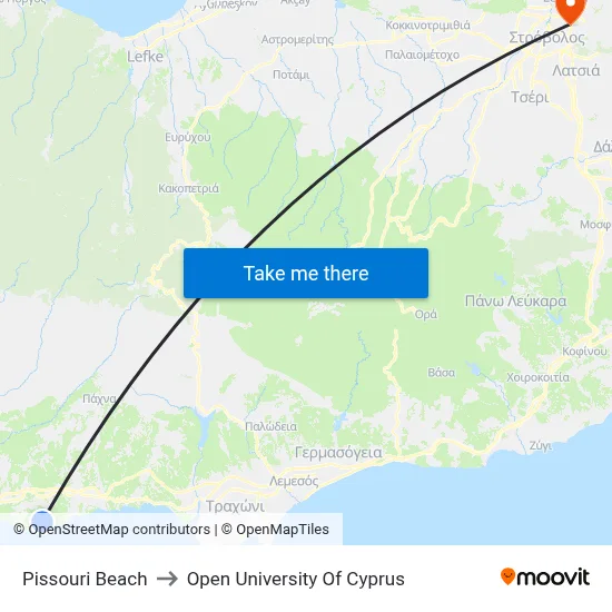 Pissouri Beach to Open University of Cyprus map