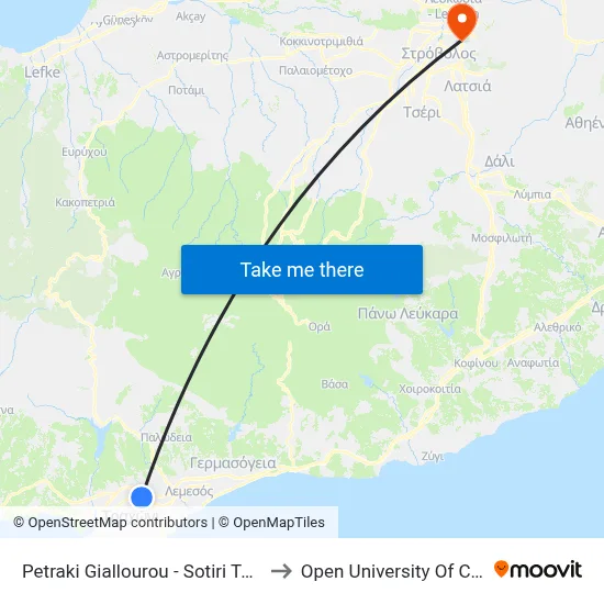 Petraki Giallourou - Sotiri Tsangari to Open University of Cyprus map