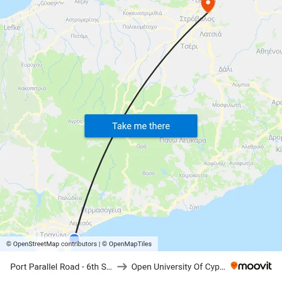 Port Parallel Road - 6th Stop to Open University of Cyprus map
