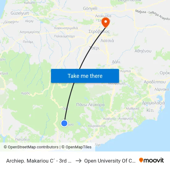 Archiep. Makariou C´ - 3rd Sanida to Open University of Cyprus map