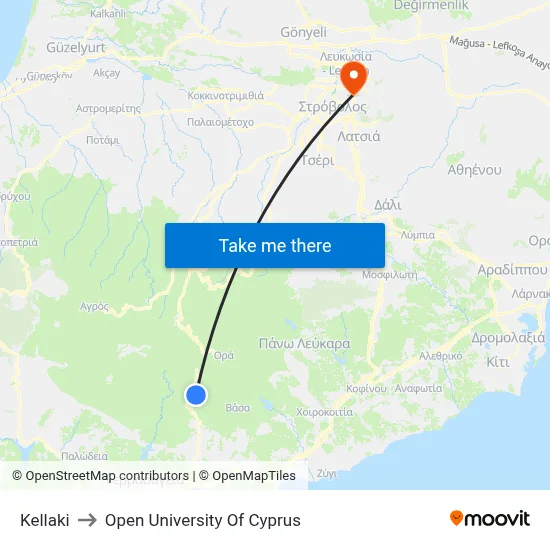 Kellaki to Open University of Cyprus map