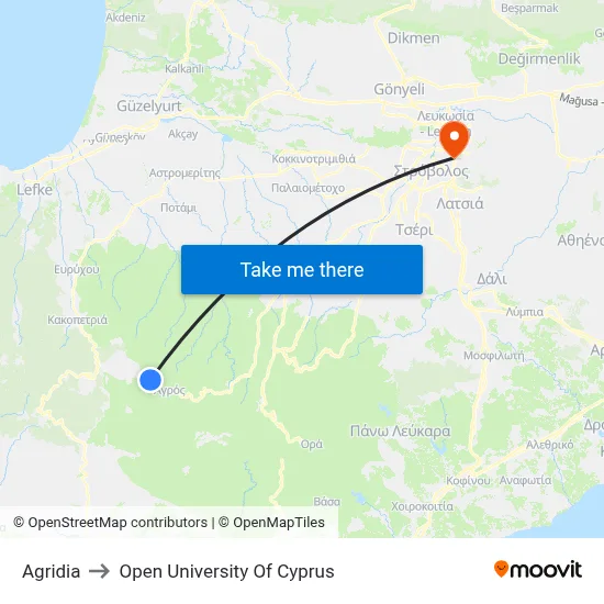 Agridia to Open University of Cyprus map