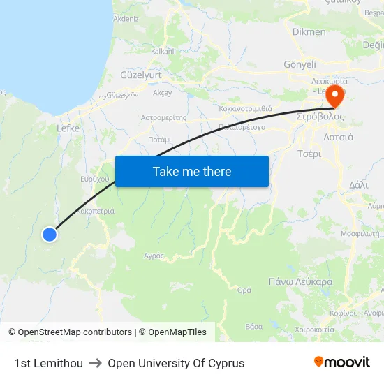 1st Lemithou to Open University of Cyprus map