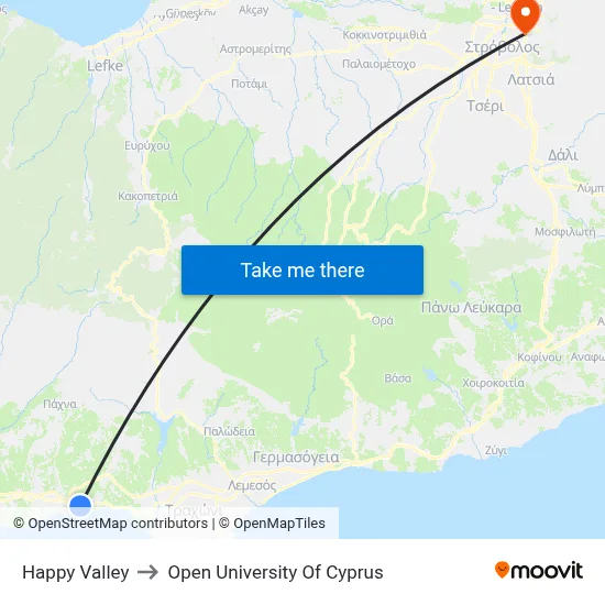Happy Valley to Open University of Cyprus map