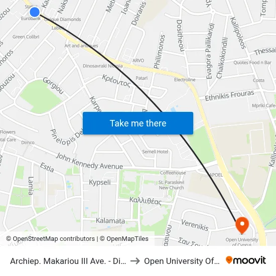 Archiep. Makariou III Ave. - Dimofontos to Open University of Cyprus map