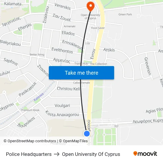 Police Headquarters to Open University of Cyprus map