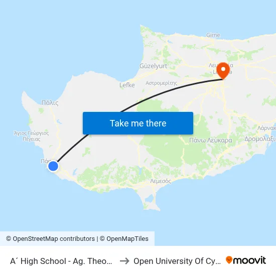 A´ High School - Ag. Theodoros to Open University of Cyprus map