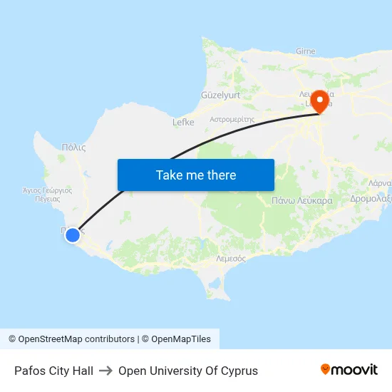 Paphos City Hall to Open University of Cyprus map