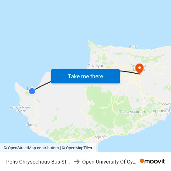Polis Chrysochous Bus Station to Open University of Cyprus map