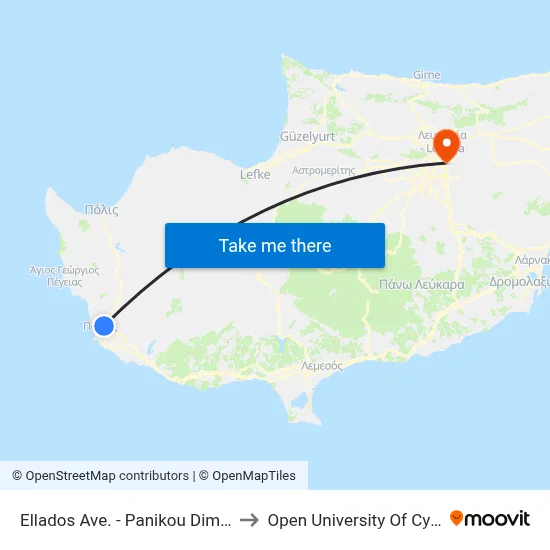 Ellados Ave. - Panikou Dimitriou to Open University of Cyprus map