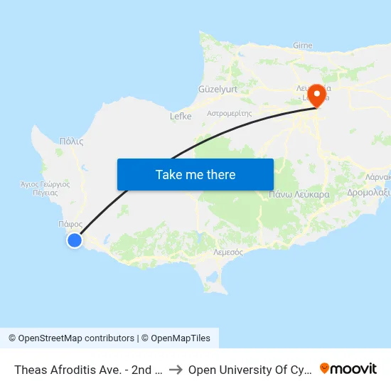 Theas Afroditis Ave. - 2nd Stop to Open University of Cyprus map