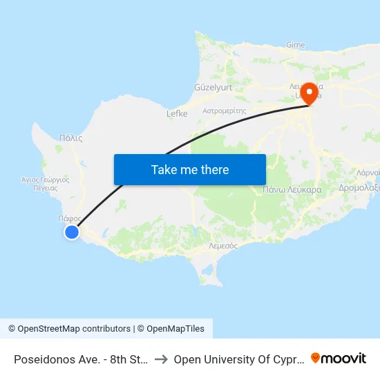 Poseidon Avenue - 8th Stop to Open University of Cyprus map