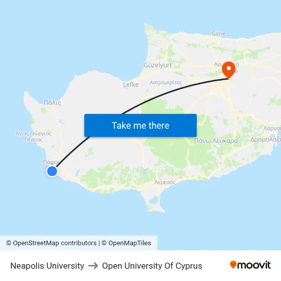 Neapolis University to Open University of Cyprus map