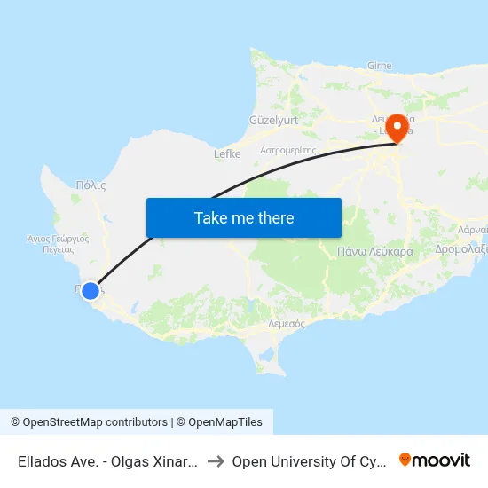Greece Avenue - Olga Xinaridou to Open University of Cyprus map