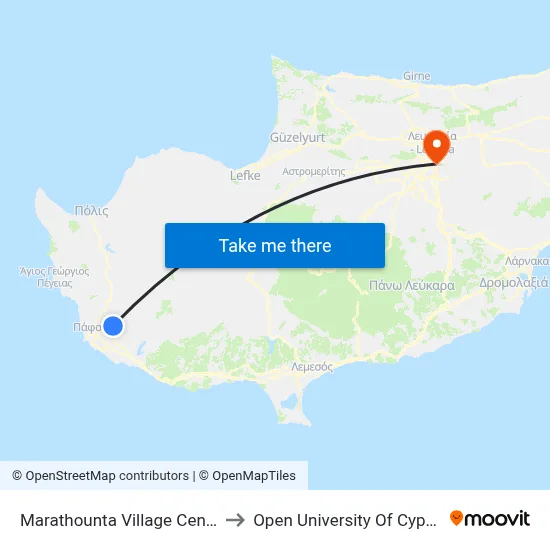 Marathounta Village Centre to Open University of Cyprus map