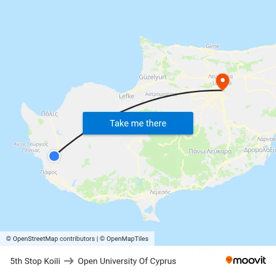 5th Stop Koili to Open University of Cyprus map