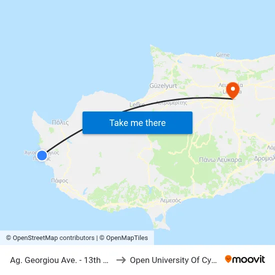 Ag. Georgiou Ave. - 13th Stop to Open University of Cyprus map