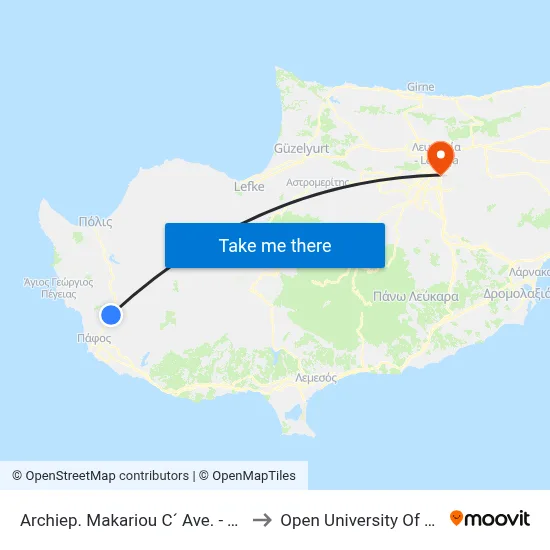 Archiep. Makariou C´ Ave. - Teratsou to Open University of Cyprus map