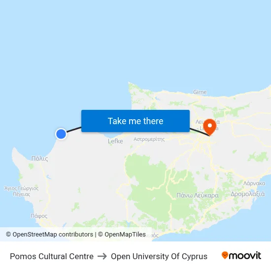 Pomos Cultural Centre to Open University of Cyprus map
