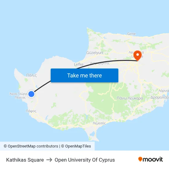 Kathikas Square to Open University of Cyprus map