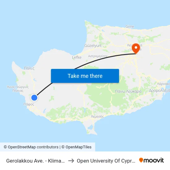 Gerolakkou Ave. - Klimaka to Open University of Cyprus map