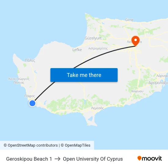 Geroskipou Beach to Open University of Cyprus map
