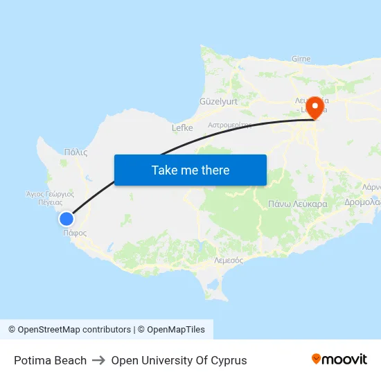 Potima Beach to Open University of Cyprus map