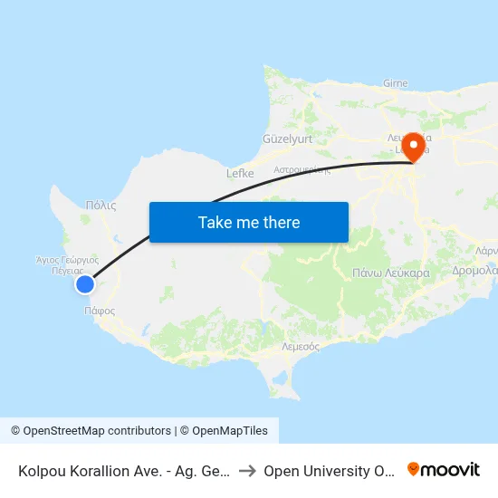 Kolpou Korallion Ave. - Ag. Georgiou Ave. to Open University of Cyprus map