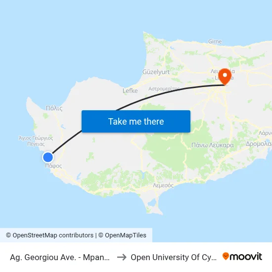 Ag. Georgiou Ave. - Mpananies to Open University of Cyprus map