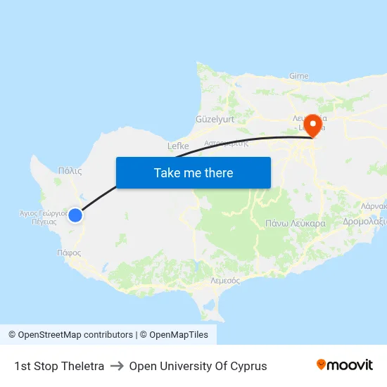 1st Stop Theletra to Open University of Cyprus map