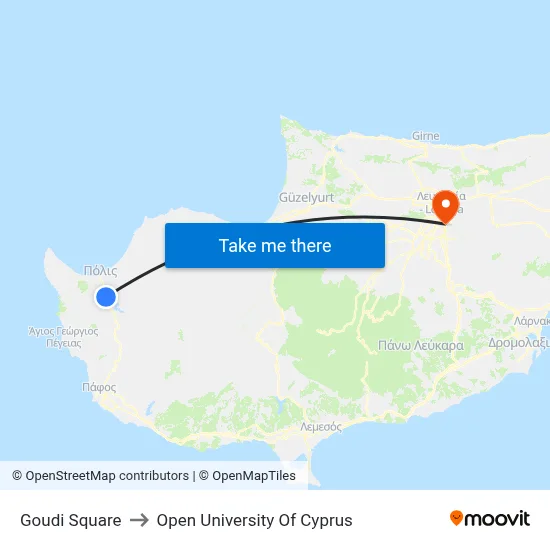 Goudi Square to Open University of Cyprus map