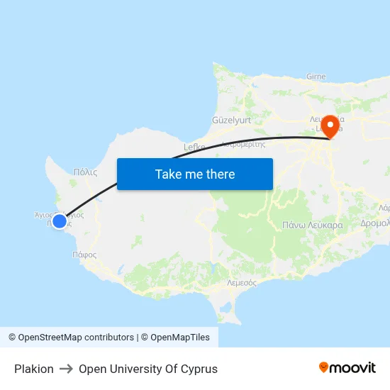 Plakion to Open University of Cyprus map