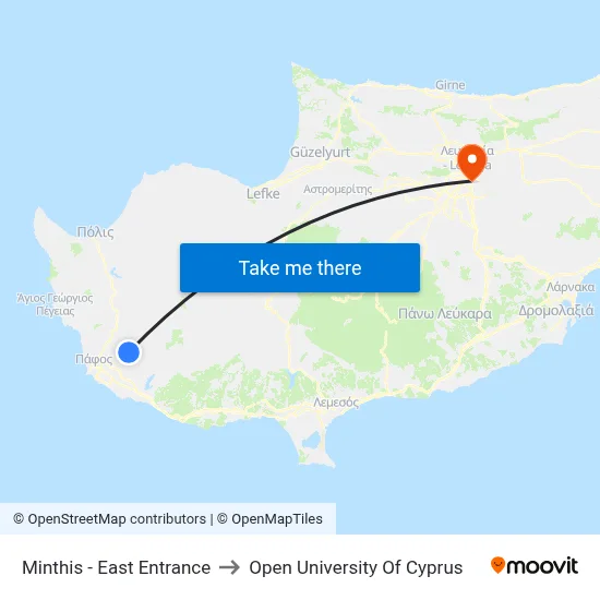 Minthis - East Entrance to Open University of Cyprus map