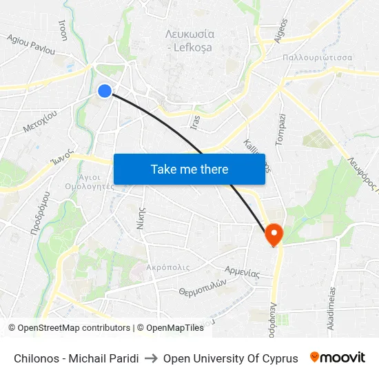 Chilonos - Michail Paridi to Open University of Cyprus map