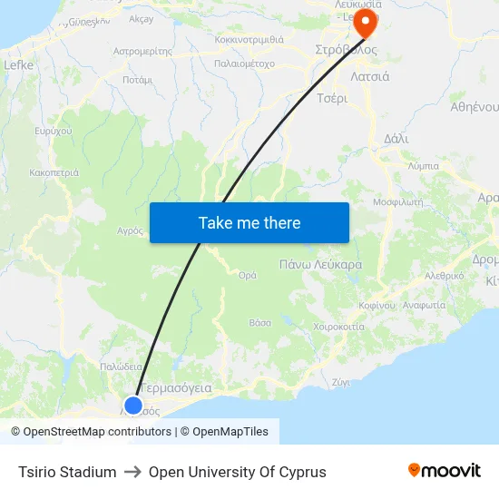 Tsirio Stadium to Open University of Cyprus map