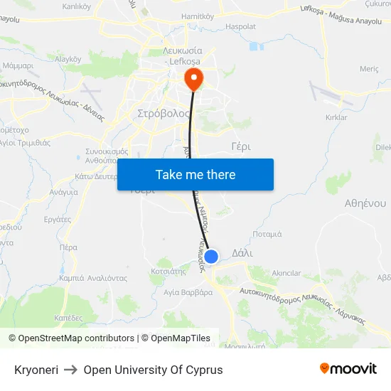 Kryoneri to Open University of Cyprus map