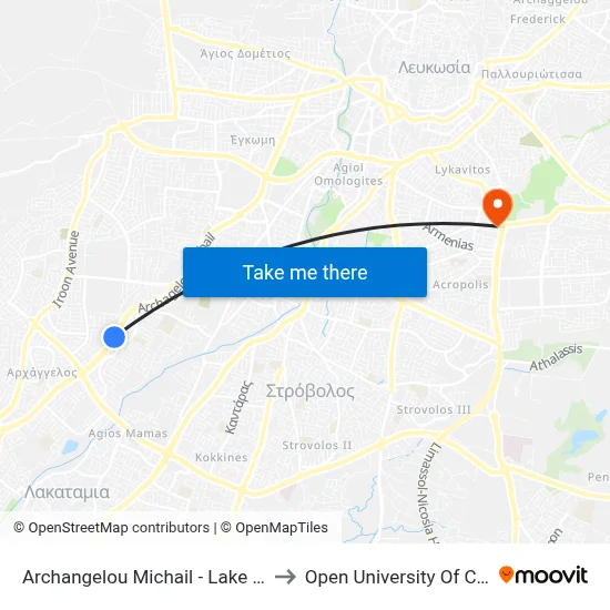 Archangel Michael - Lake Magkli to Open University of Cyprus map