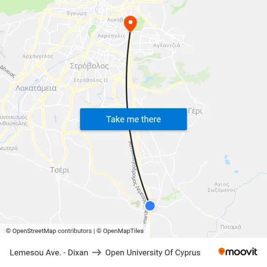 Limassol Ave - Dixan to Open University of Cyprus map
